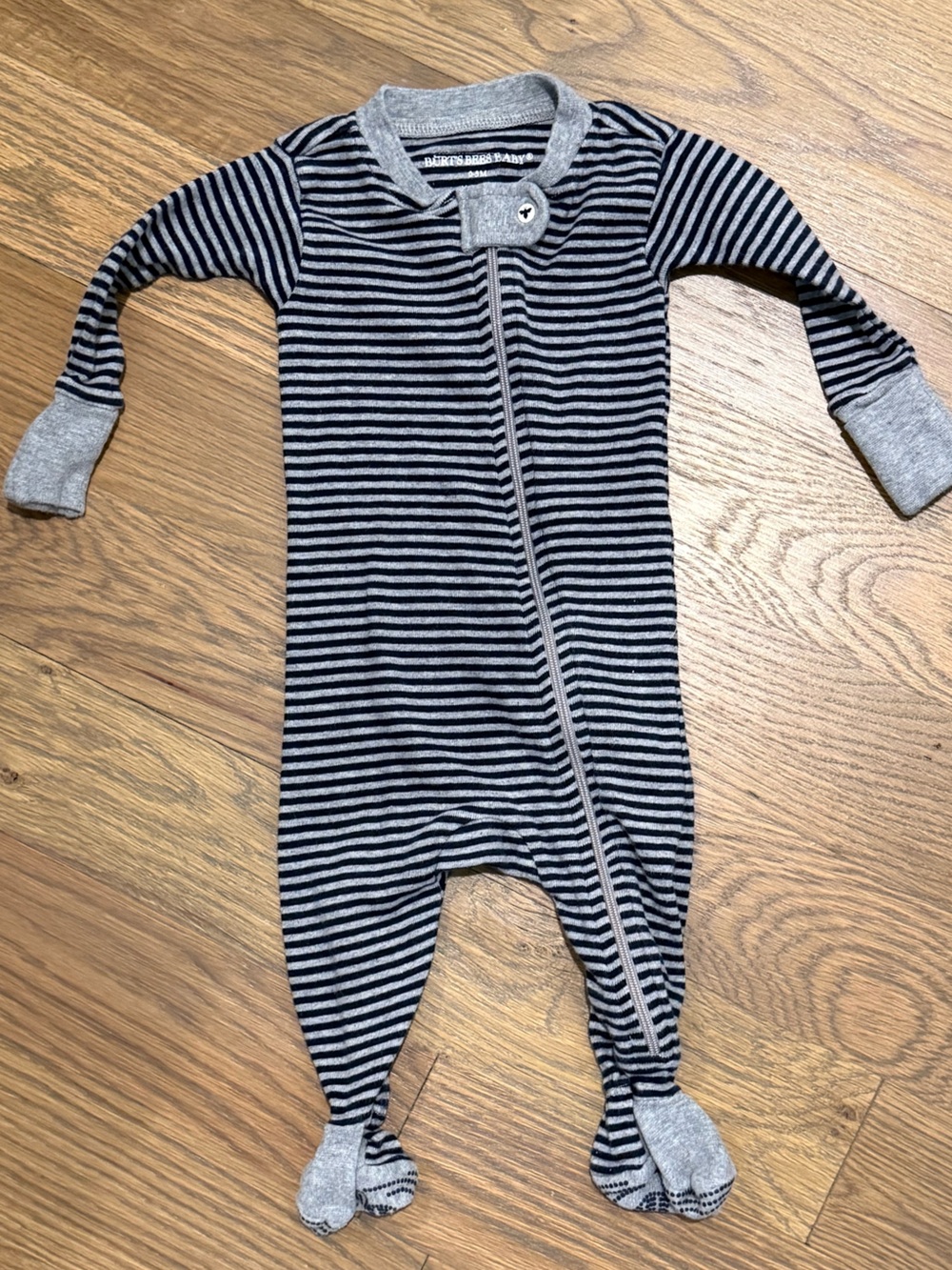 Burt's Bees Baby Navy and Gray Striped Footed One-Piece